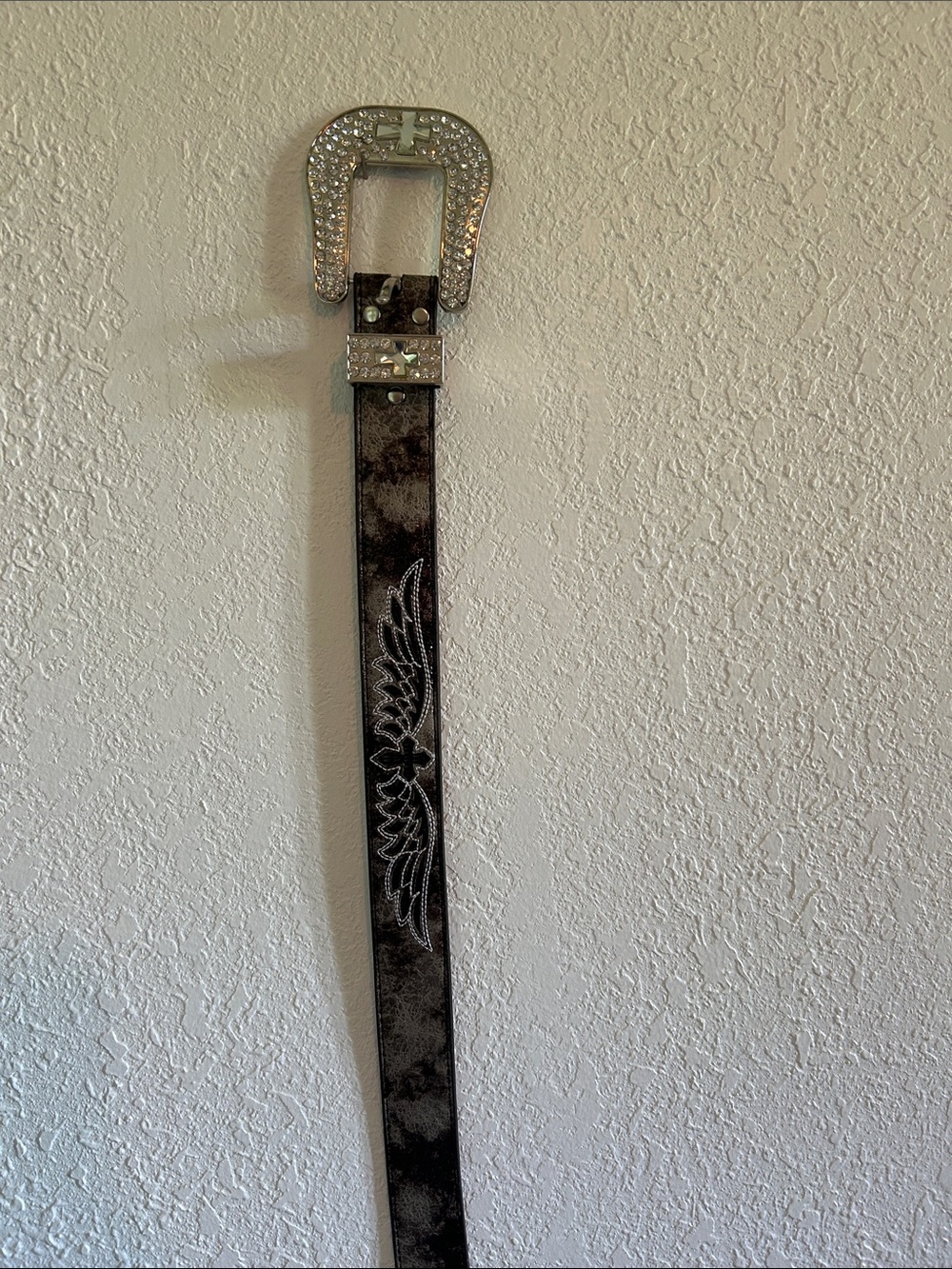 Studded Wing Embroidered Black Belt-40” long